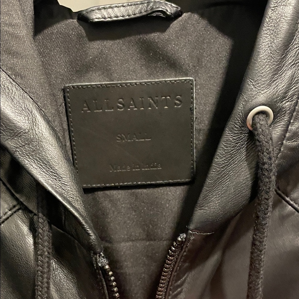 All Saints Payton  leather hooded jacket - Picture 2 of 8